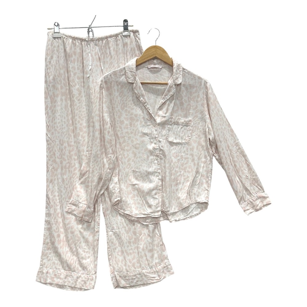 Victoria's Secret Pajama Set S Pink Leopard Animal Print Long Sleeve Pants